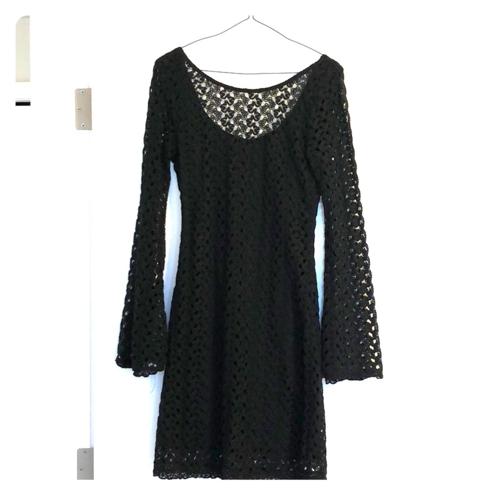 Little Black Lacy Bell Sleeve Dress